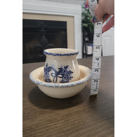 Marshall Pottery Texas, Casey Pottery, Yesteryear Heart Wreath, Spongeware Set - Picture 2 of 9